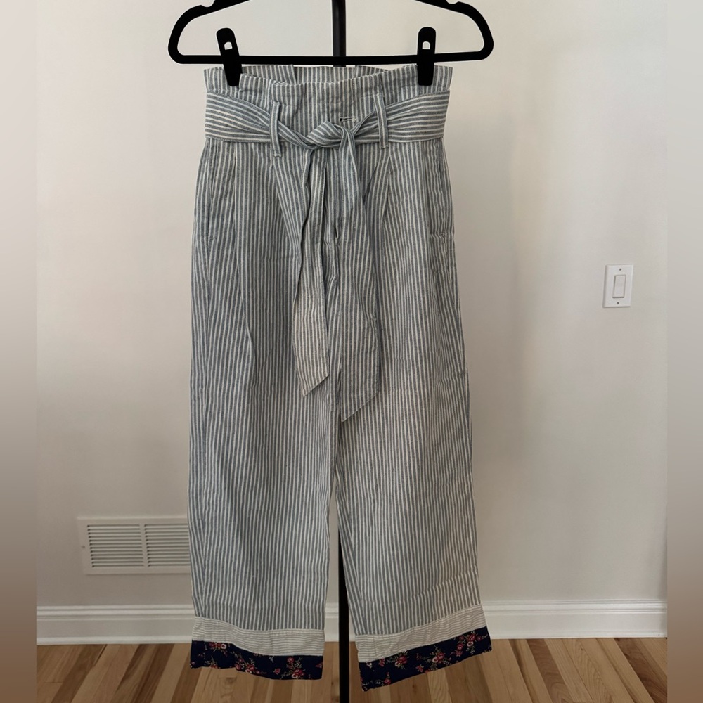 Madewell Striped Straight Leg Pants - Blue and White
